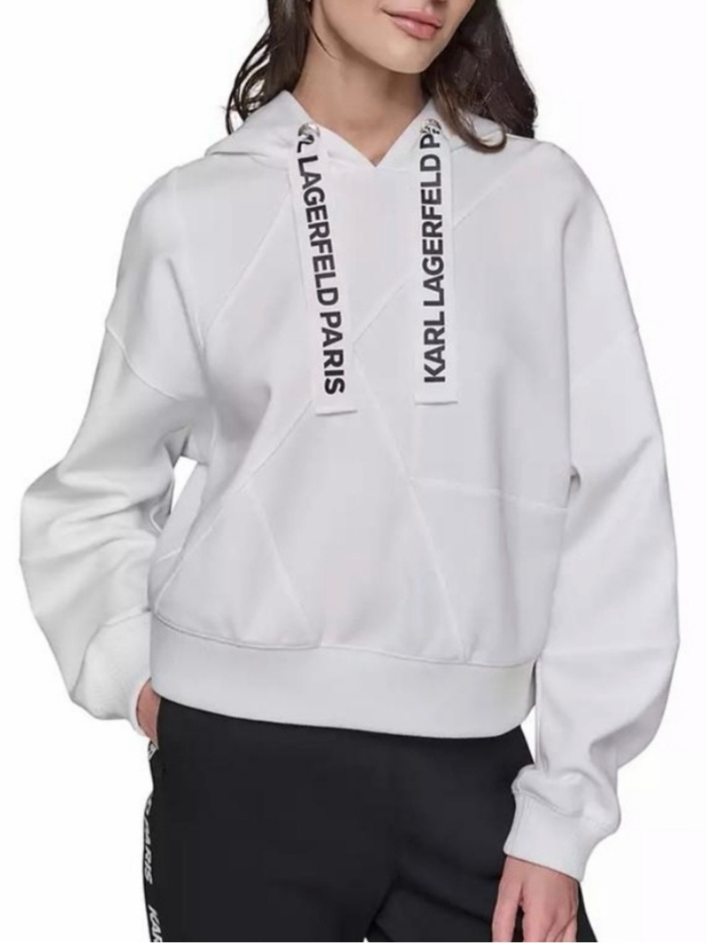 Karl Lagerfeld White Hoodie with Logo Drawstrings